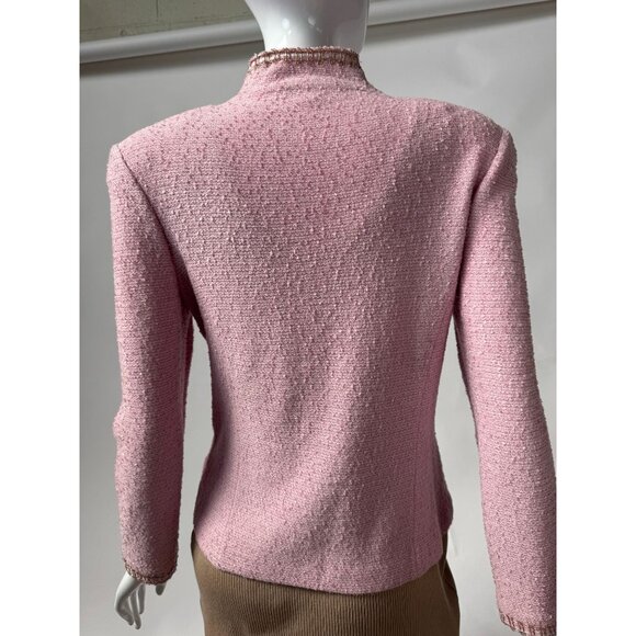 St. John Collection Pink Boucle Knit Jacket W/ Gold Trim Size 2 - Picture 14 of 16